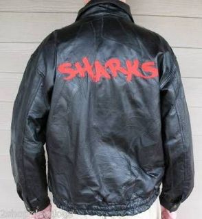 Mens Black Leather SHARKS Jacket Rockabilly Punk Rocker Hip Hop Urban 