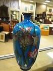 Vintage Semi Antique Ginbari Cloisonne Vase Blue w/ Floral Decoration