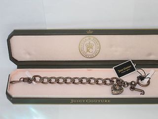 Juicy couture starter charm bracelet pave rose gold puff heart 