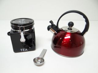   Oggi EZ Grip Tea Canister, Black AND Kamenstein 2 1/2 Quart Tea Kettle