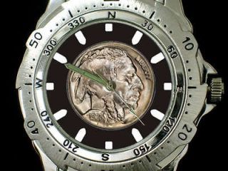 1928 Buffalo Nickel Five Cents Replica Print Stainless Steel Watch New
