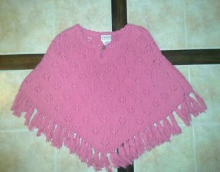 Talbots Pink Knit Eyelet girl sweater poncho shawl cape 2t 3t