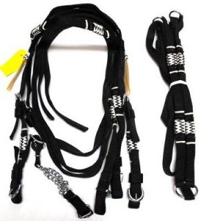 Black Nylon Rawhide Trim Horse Bridle Set Horse Tack