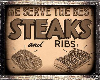   RIBS HOUSE SIGN BBQ barbecue VINTAGE retro KITCHEN wall decor art