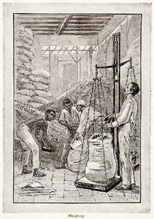 1879 Wood Engraving Rio Janeiro Brazil Coffee Sack Weighing Scale 