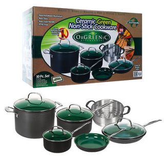 OrGREENic Non Stick Cookware Pan Set   10 Pices   Porcelain Ceramic 