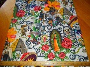 Alexander Henry Fabric Contigo Skeleton Aztec Festival Virgin of 