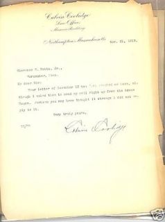 Calvin Coolidge. Nine Nice Letters to Mass Senator