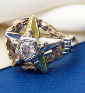 Vintage 14K Gold Fraternal Order of the EASTERN STAR Diamond RING sz8