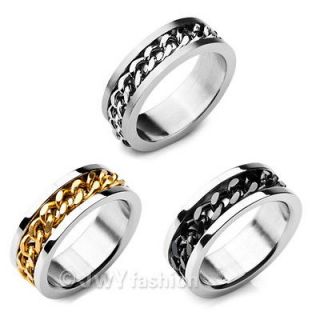   10,1​1,12,13 Silver Black Chain Stainless Steel Men Ring VE408 1