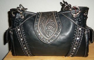 MONTANA WEST BLACK TOOLED LEATHER with STUDS & RHINESTONES ACCENTS 