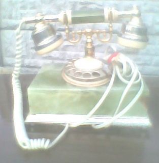   ASTRAL GREEN ONYX MARBLE & BRASS TELEPHONE WORKING BT LAND LINE