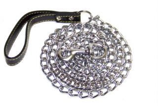 0MM X 72 (6ft) Chrome Chain Dog Leashes with Leather Strap
