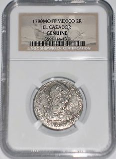 1780 El Cazador 2 REALES Silver Treasure Coin,NGC Certified,High​er 