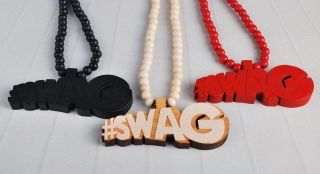 SWAG Letter Wood Pendant Beaded Chain Necklace Mens Rosary Hip Hop 
