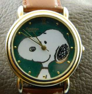 ARMITRON SNOOPY WATCH/NEW BATTERY//BROWN LEATHER BAND