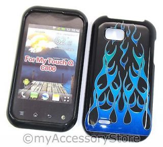 mobile LG myTouch Q Slide Blue Fire Flame Snap On Hard Shield Phone 