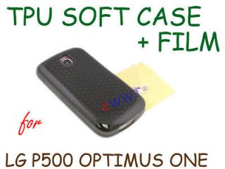 Black TPU Diamond Soft Back Cover Case +LCD Film for LG P500 Optimus 