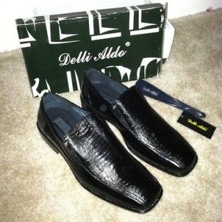 Delli Aldo Black Crocodial Print, Leather, Slip On Size 12