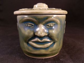   UNIQUE POTTERY ENGLAND MINT PERSERVE POT GREEN WITH FACE CERAMIC