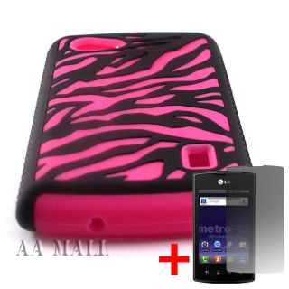 LG OPTIMUS M+ MS695 PROTECTIVE 2 LAYERED PINK AND BLK ZEBRA SKIN CASE 