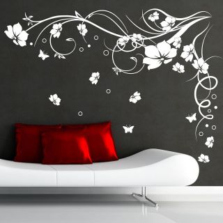 LARGE FLOWER & BUTTERFLY VINE WALL STICKER DECAL AB104