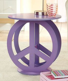   PEACE SIGN WOOD END TABLE FURNITURE TWEEN BED GAME ROOM BLACK WHITE