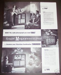1949 Original MAGNAVOX Radio Phonograph TV Vintage AD