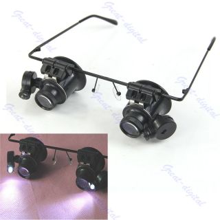 20X Magnifier Eye Glasses Jeweler Loupe Lens LED Light Watch Repair 