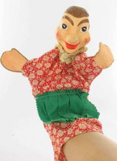 ANTIQUE COMPOSITION CLOTH PUNCH & JUDY HAND PUPPET TOY HAND PAINTED