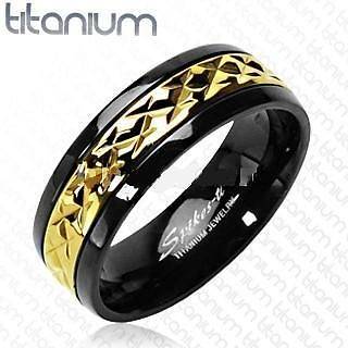 Black Titanium/14K Gold Mens Wedding Band Ring Size 12
