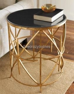   Top Iron Side Table Gold Black Sunburst Starburst Marble Modern