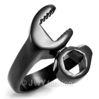   Size 10 Black Wrench Spanner Stainless Steel Men Ring LP11 410 1