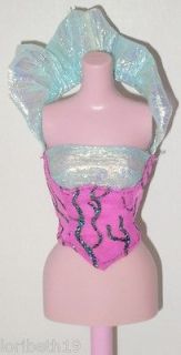 Barbie Top Shirt Mermaid Mattel Doll Pink Ruffles Iridescent Blue 