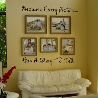 BECAUSE EVERY PICTURE HAS A STORY TO TELL Quote Vinyl Wall Decal Decor 