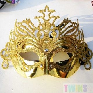 Gold Crown Mardi Gras Masquerade Costume Venetian Ball Party Mask High 