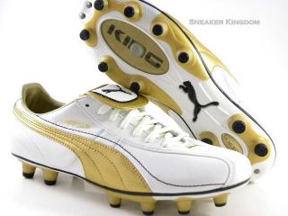 New Puma King XL i FG White/Gold Leather Soccer Futball Cleats Boots 