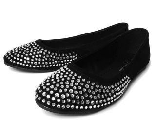 NEW Womens Rhinestone Bling Front Ballet Flat Heel Shoes Slippers 