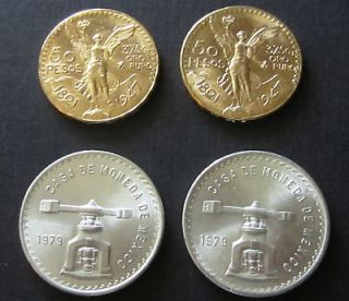 1947 50 Pesos Gold Ch/Gem Unc + (2)  1 oz Silver Onza ~ Save 