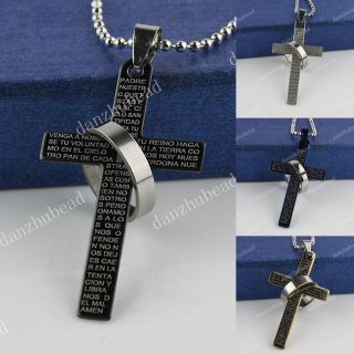  Steel Bible Cross Ring Pendant Necklace Mens Fashion Jewelry