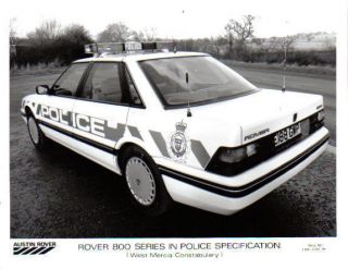 Rover 800 Series West Mercia Police Car rear/side view original b/w 
