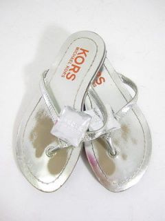 KORS MICHAEL KORS Girls Silver Metallic Leather Jeweled Flats Sandals 