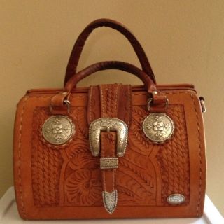 American West Handbag Genuin​e Leather With Silver Conchos  Retail $ 