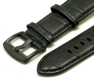   /Black Leather Watch Strap Croco Black Buckle Fits Michele Invicta