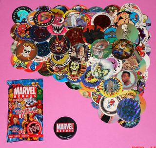 Pogs 120 Miscellaneous Variety + Marvel Heroes Pack & 1 Slammer