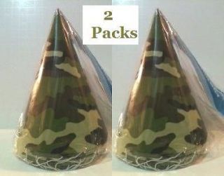   Army Camouflage Party Hats NEW, 2 Packs of 8 (Camo Birthday Military
