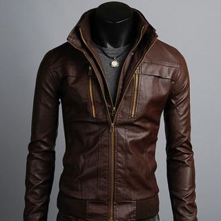   Mens Leather Jackets Casual Slim Fitted Dandy,Double zipper jacket