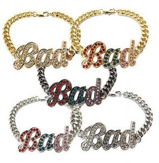   Inspired Iced Out Crystal Shine  BAD  Charm Link Chain Bracelet