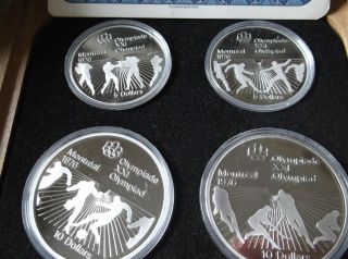 1976 MONTREAL OLYMPICS 4 COIN SILVER SET   2 x $10 & 2 x $5   BOXED 