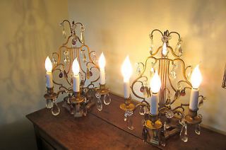 ANTIQUE FRENCH LAMPS, PAIR, HARP BACK, TO USE ON TABLE OR AS SCONCES